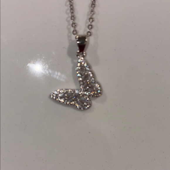 White cz’s Butterfly Pendant Necklace - Picture 3 of 3